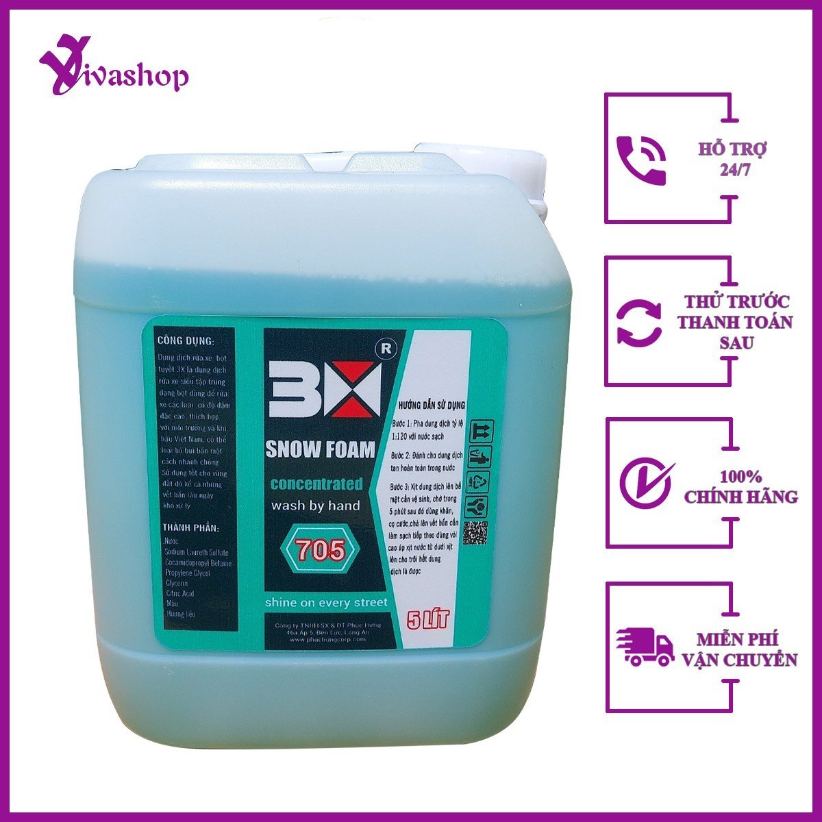 Bọt tuyết rửa xe 3x 705 can 5 lít tỉ lệ pha lên đến 1:120 với nước