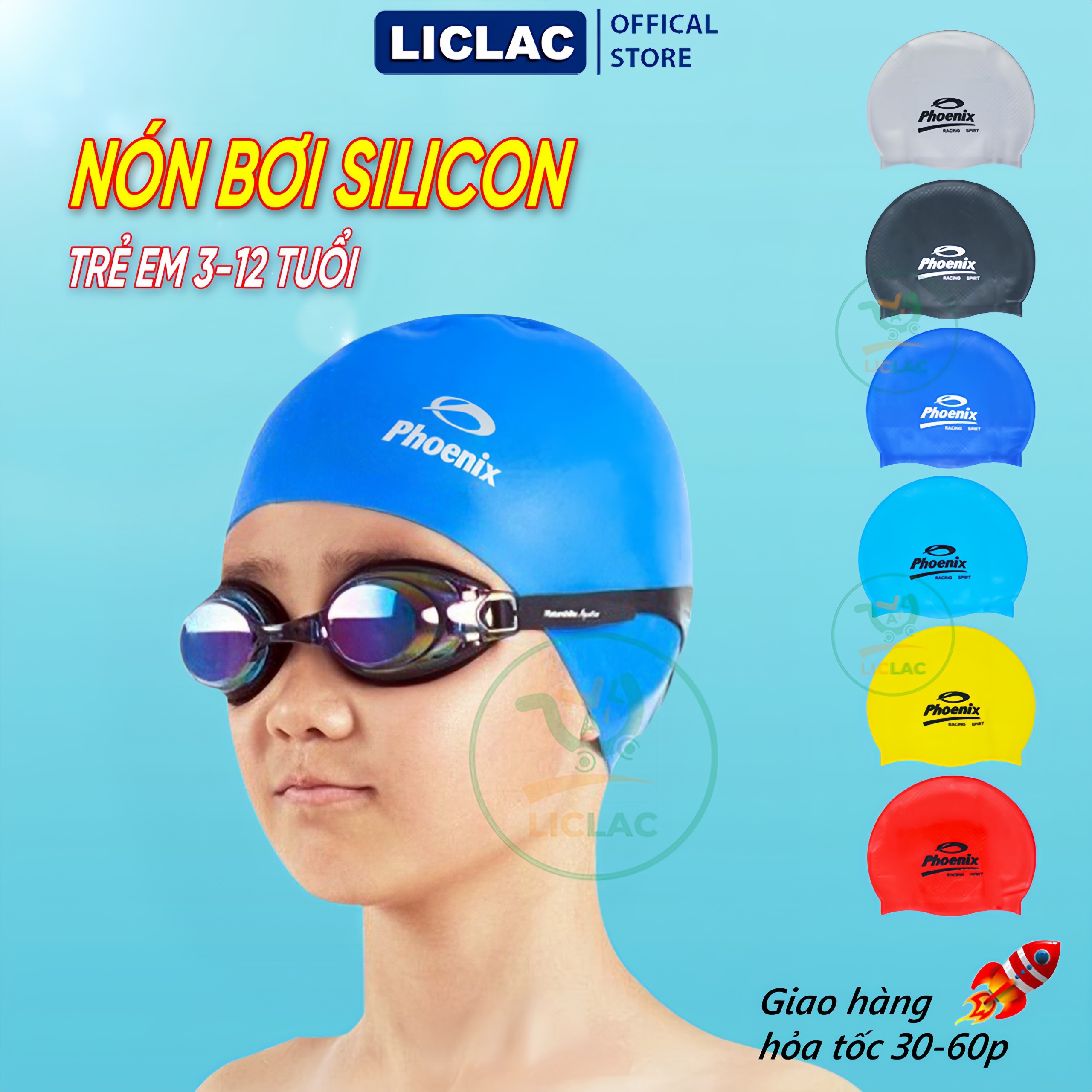 Nón bơi Phoenix Hàn Quốc chất liệu 100% silicon độ đàn hồi cao, Mũ bơi chống nước cho trẻ em và người lớn, Nón bơi giúp bảo vệ da đầu và tóc - LICLAC