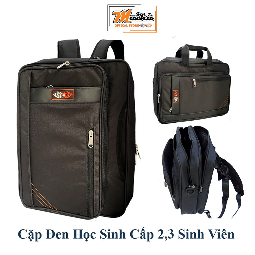 Căp đa năng, cặp đen, cặp học sinh cấp 2 nhiều ngăn