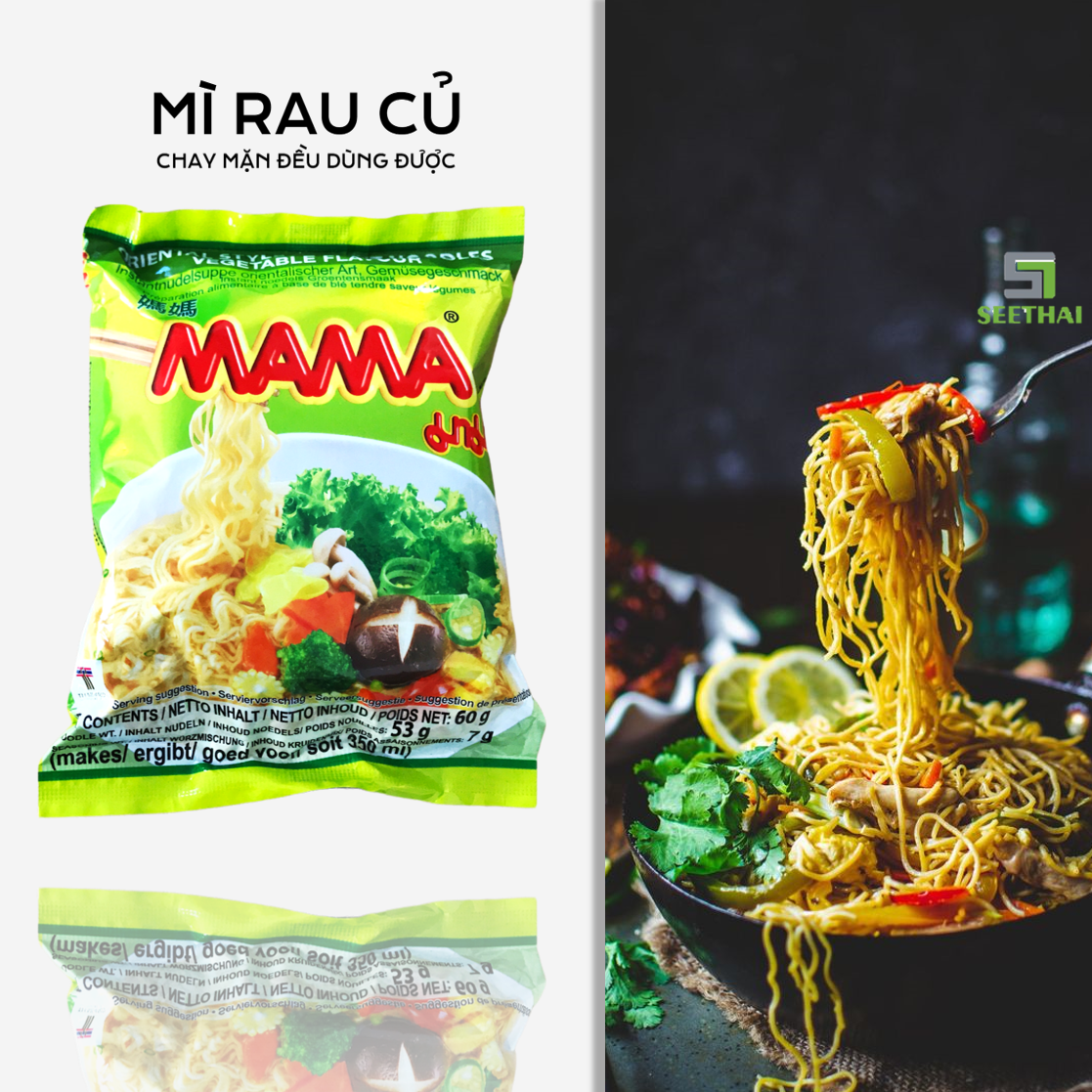 Mì chay rau củ MAMA Thái Lan 60gr mì gói ăn liền cho người ăn chay