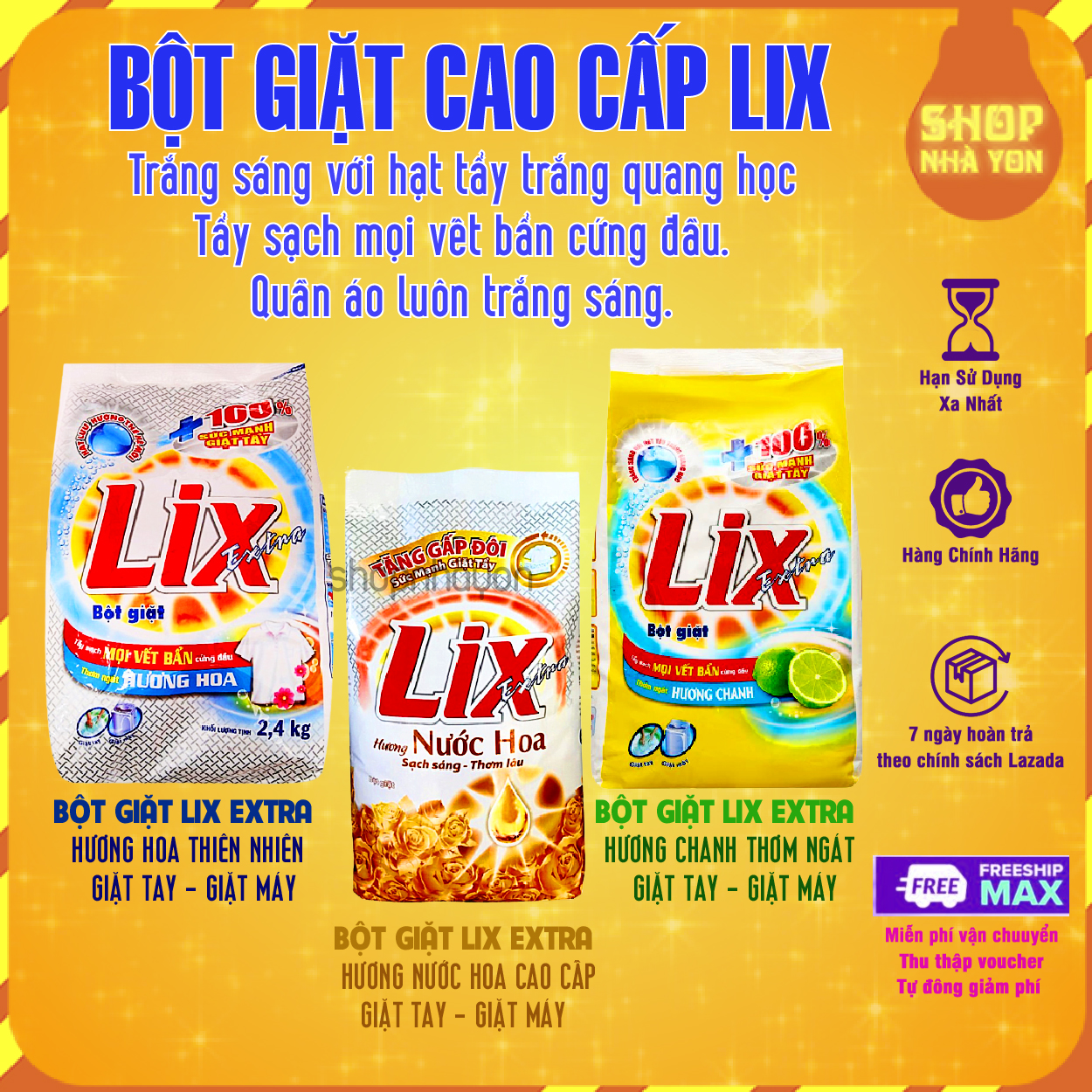 Bột Giặt Lix Extra Xà Bông Giặt Đồ Hương Nước Hoa Hương Chanh 9kg 5,5kg 550g - Tẩy Sạch Vết Bẩn Cực 