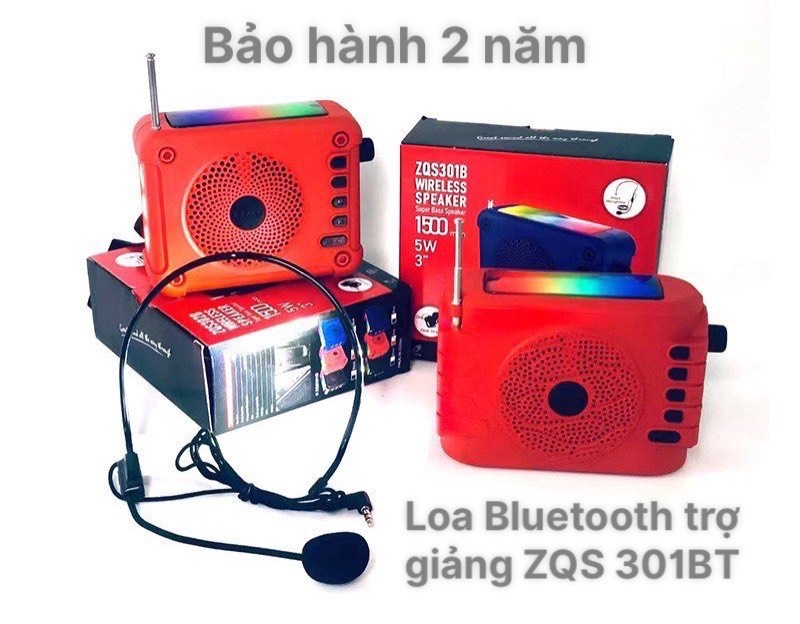 Loa nghe nhạc kiêm trợ giảng không dây bluetooth ZQS 301B 1500mah tặng kèm micro phone học online, dạy học, có đèn led kiêm đèn pin chiếu sáng , thiết kế cổ điển bảo hành 12 tháng
