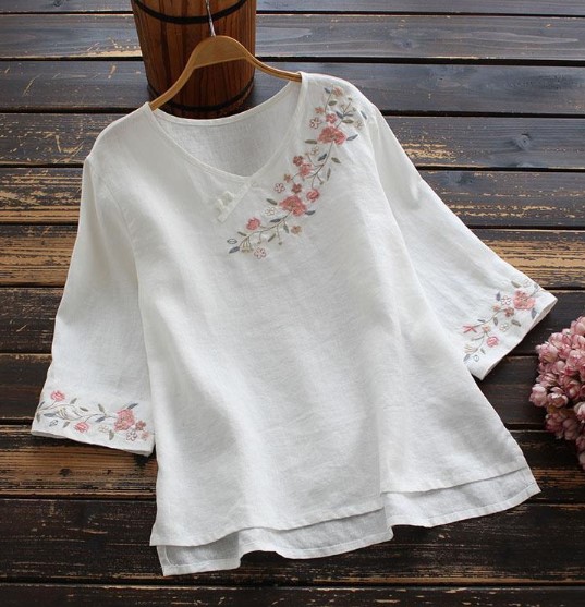 Áo trung niên nữ, kiểu áo trung niên cho mẹ cổ tròn, tay lỡ. R4