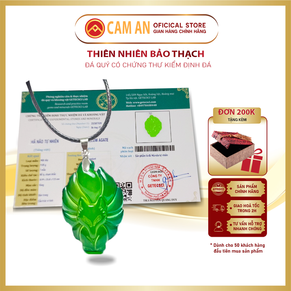Mặt dây chuyền Hồ ly chín đuôi đá mã não tự nhiên, có kèm giấy kiểm định