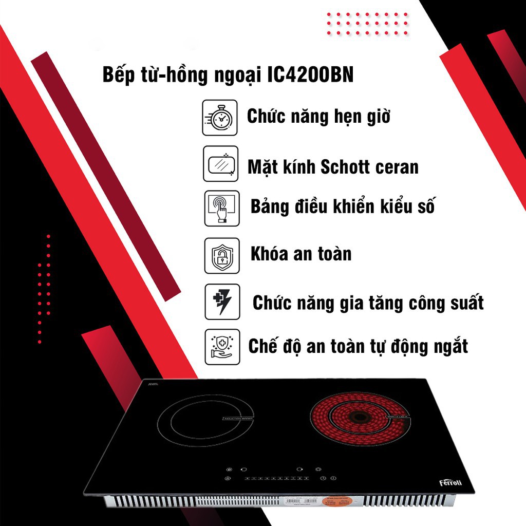 Bếp từ-hồng ngoại ferroli ic4200bn