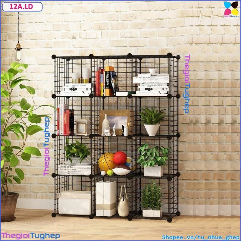 [HCM]Tủ ghép lưới sắt thép đa năng hiện đại để sách đồ dùng trang trí phòng làm việc 12 ô _ NTM