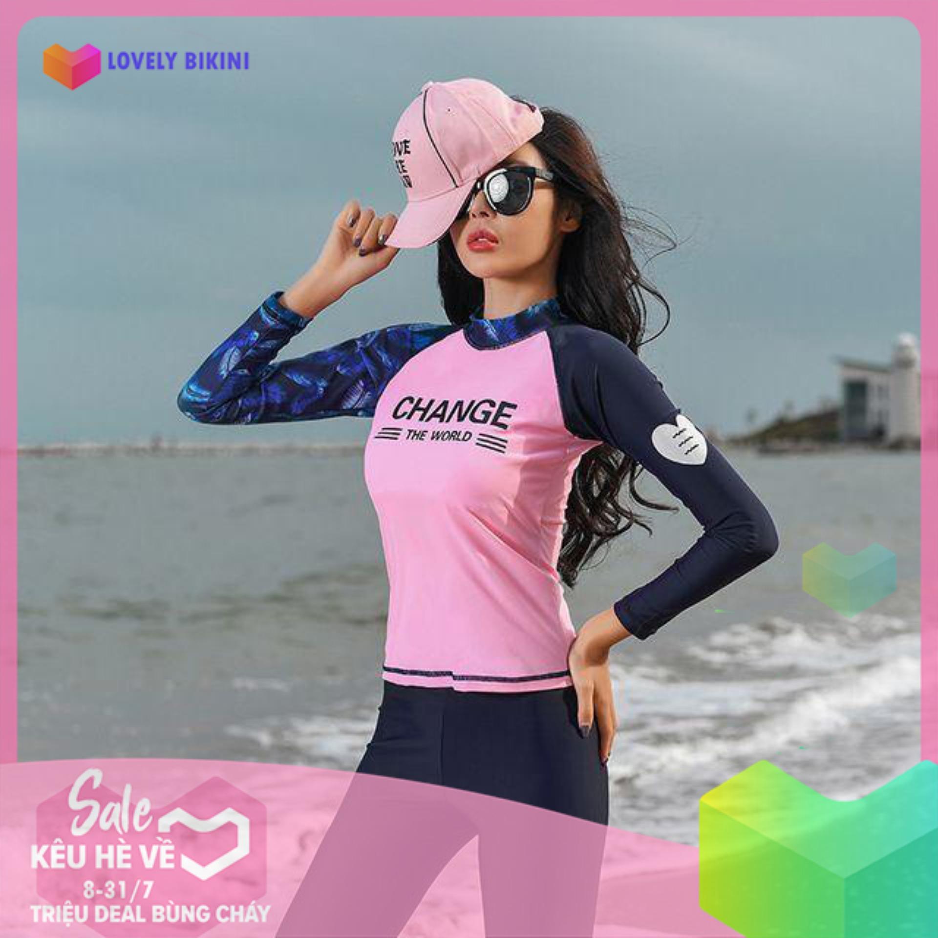 Đồ bơi tay dài quần dài hống phối tay lá