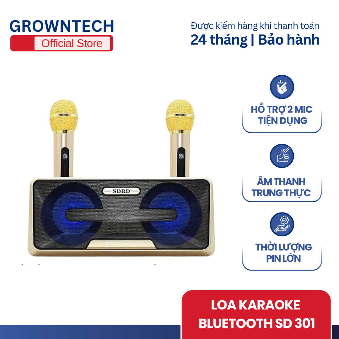 Loa karaoke SD-301 không dây, âm thanh rõ nét, bass ấm, loa Bluetooth mini tiện mang theo, dùng nghe nhạc karaoke