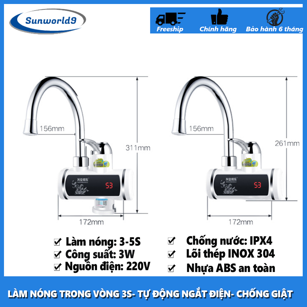 Vòi Rửa Bát Nóng Lạnh Gắn Chậu RMB Làm Nóng NHANH Trong 3 Giây, Máy Nước Nóng Trực Tiếp Tại Vòi, Vòi Rửa Bát Nóng Lạnh Gắn Tường, Chống Rò Điện, Tự Động Ngắt Điện Chống Giật, Bảo Hành 6 Tháng
