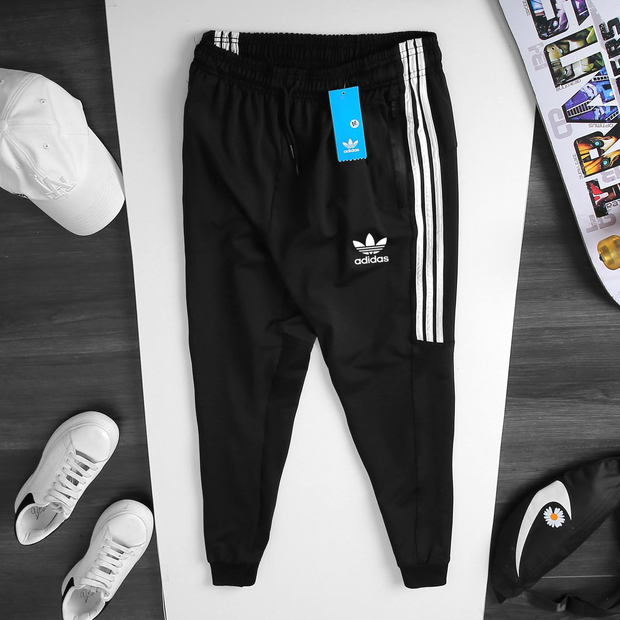 Quần jogger Q161 quần dài thể thao 3 sọc nam ống bo chất thun poly co giãn 4 chiều 3 túi khóa kéo chắc chắn