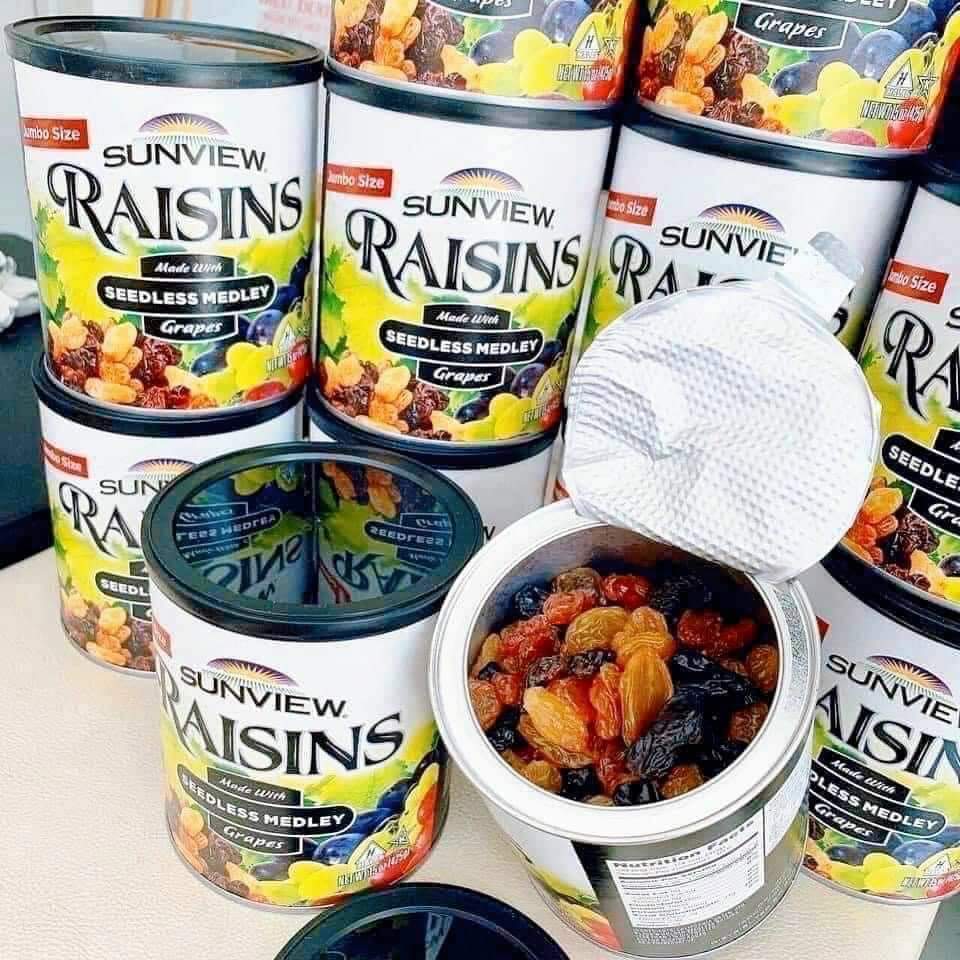 Nho khô không hạt Sunview Raisins Mỹ hộp 425g mix 3 loại nho ăn vặt