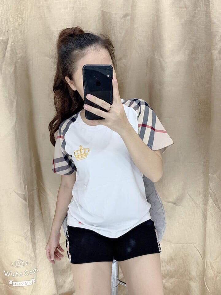 Set bộ thời trang đùi phối tay caro thiêu logo siêu xinh