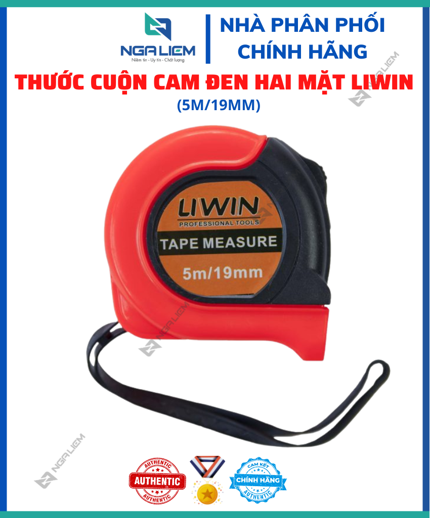 Thước cuộn thép cam đen hai mặt 5m/19mm LIWIN