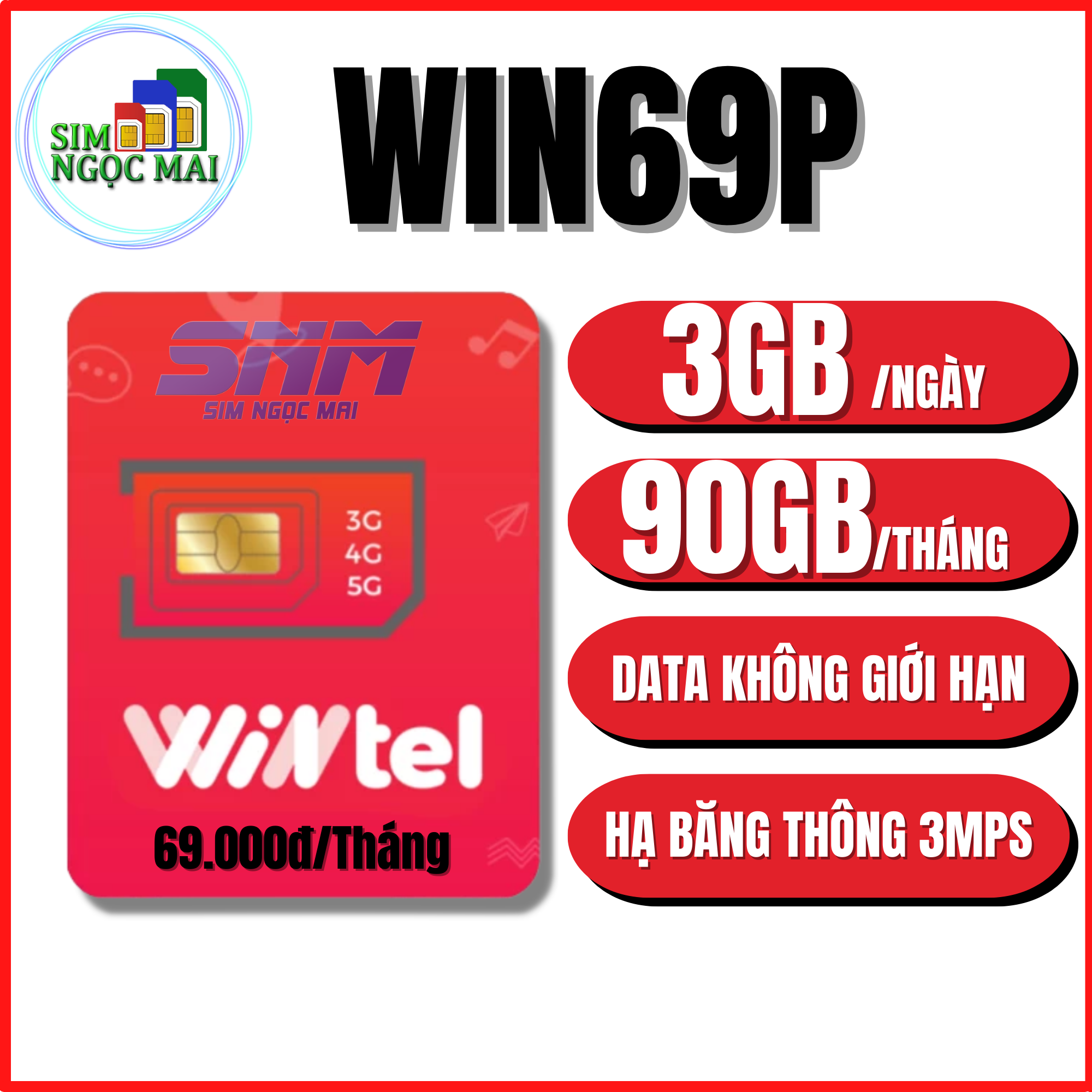 FREESHIP - CHƯA KÍCH HOẠT. Sim 4G Wintel Win89P - Win69p - Sử Dụng DaTa Không Giới Hạn Chỉ Từ 69k/tháng - Sim Ngọc Mai