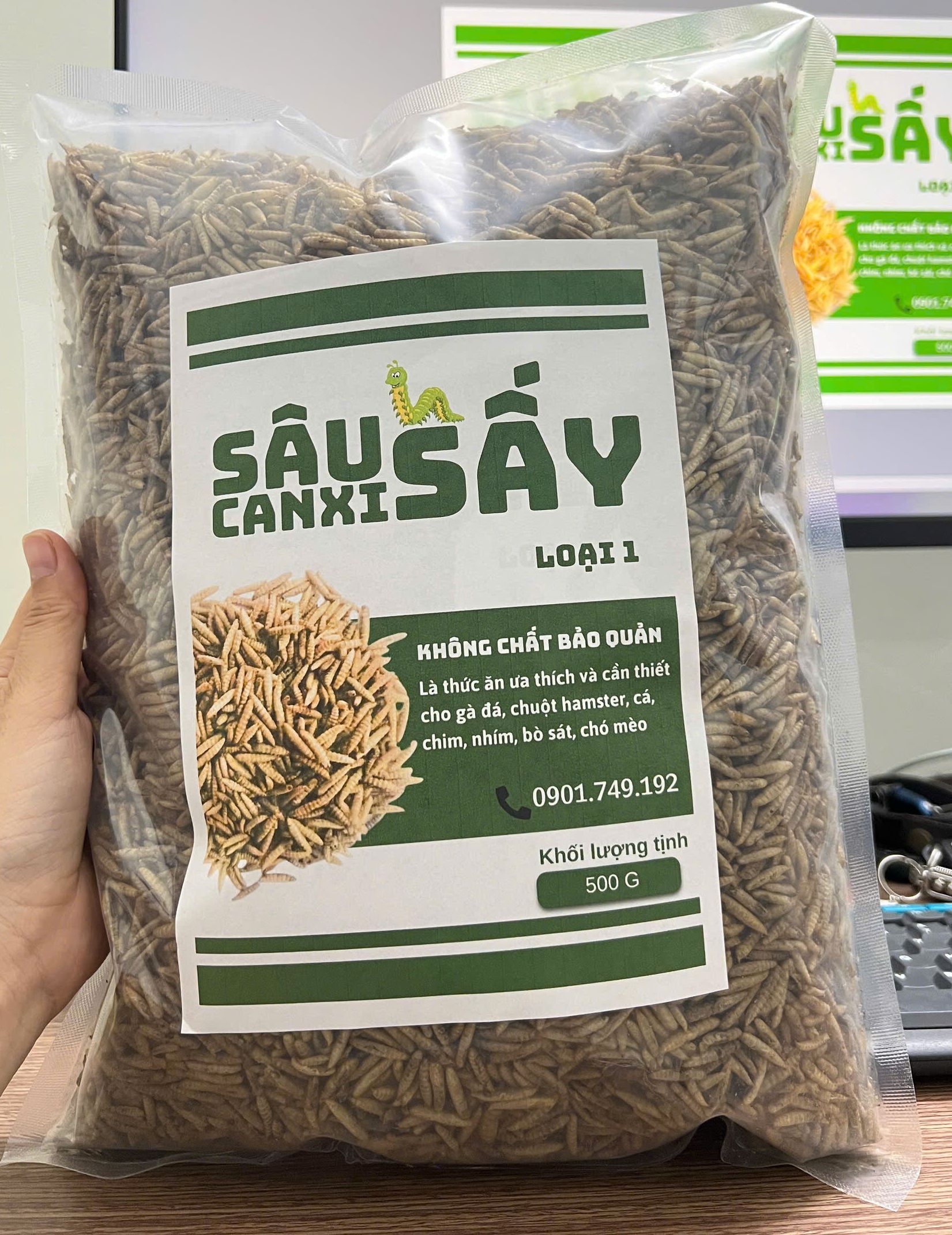 [GIÁ SỈ] Túi 500gr Sâu canxi sấy khô HÀNG LOẠI 1 dành cho gà đá, chuột hamster, chim, nhím và các loại thú cưng khác