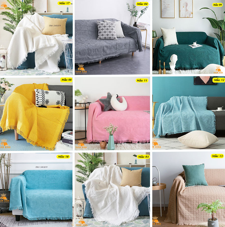 Khăn Thảm phủ Sofa chống bụi bẩn, Mền đắp thư giãn, Thảm Sofa phòng khách loại một màu