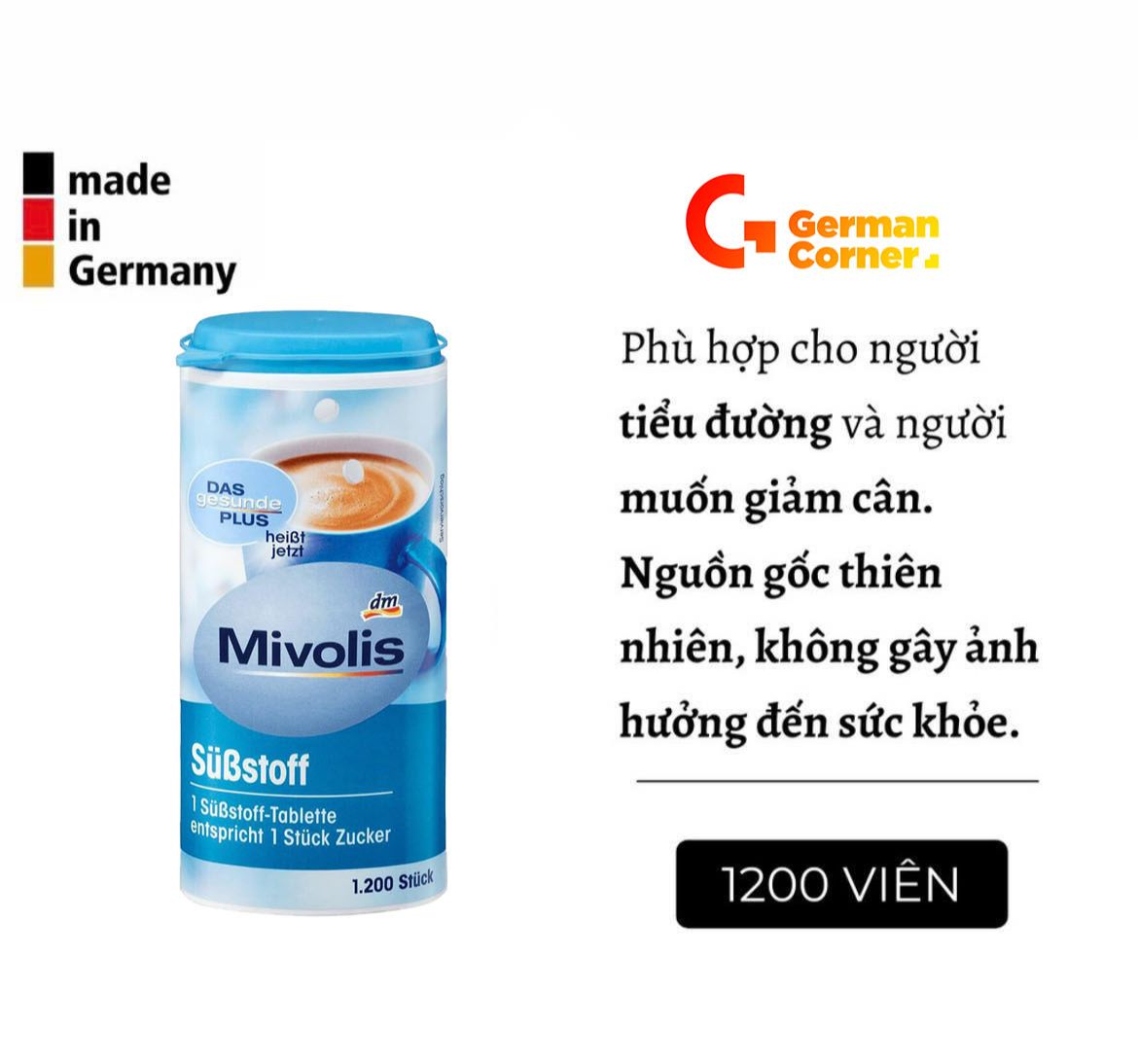 ĐƯỜNG ĂN KIÊNG TỐT CHO SỨC KHỎE MIVOLIS 1200 viên [HCM] - German Corner Hàng Đức Nội Địa