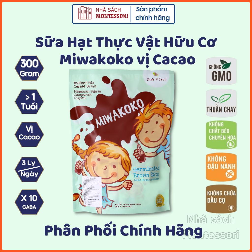 Sữa Công Thức Hạt Thực Vật Hữu Cơ Vị cacao MIWAKOKO 300g x 1 túi, Hỗ Trợ Tiêu Hoá, Ngủ Ngon - Miwako