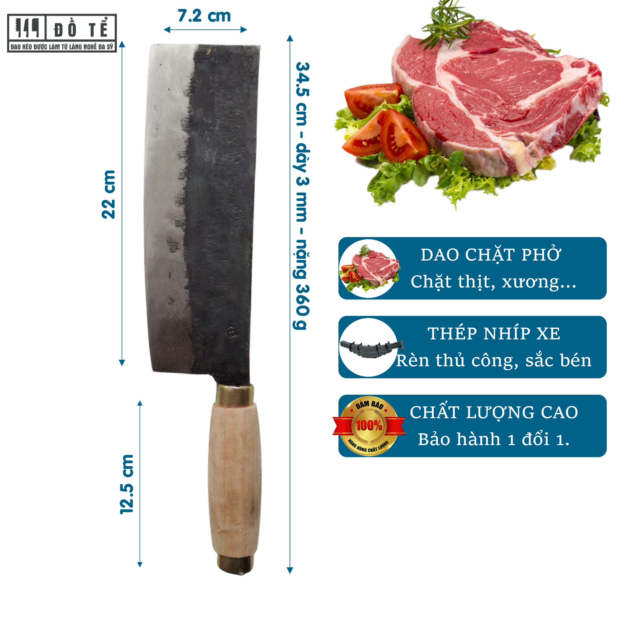 Dao thái phở vừa thái vừa chặt, dao thái, dao tàu thái thép bản to nhíp xe nhíp 100% - dao nhà bếp đồ tể - đa sỹ - hl16