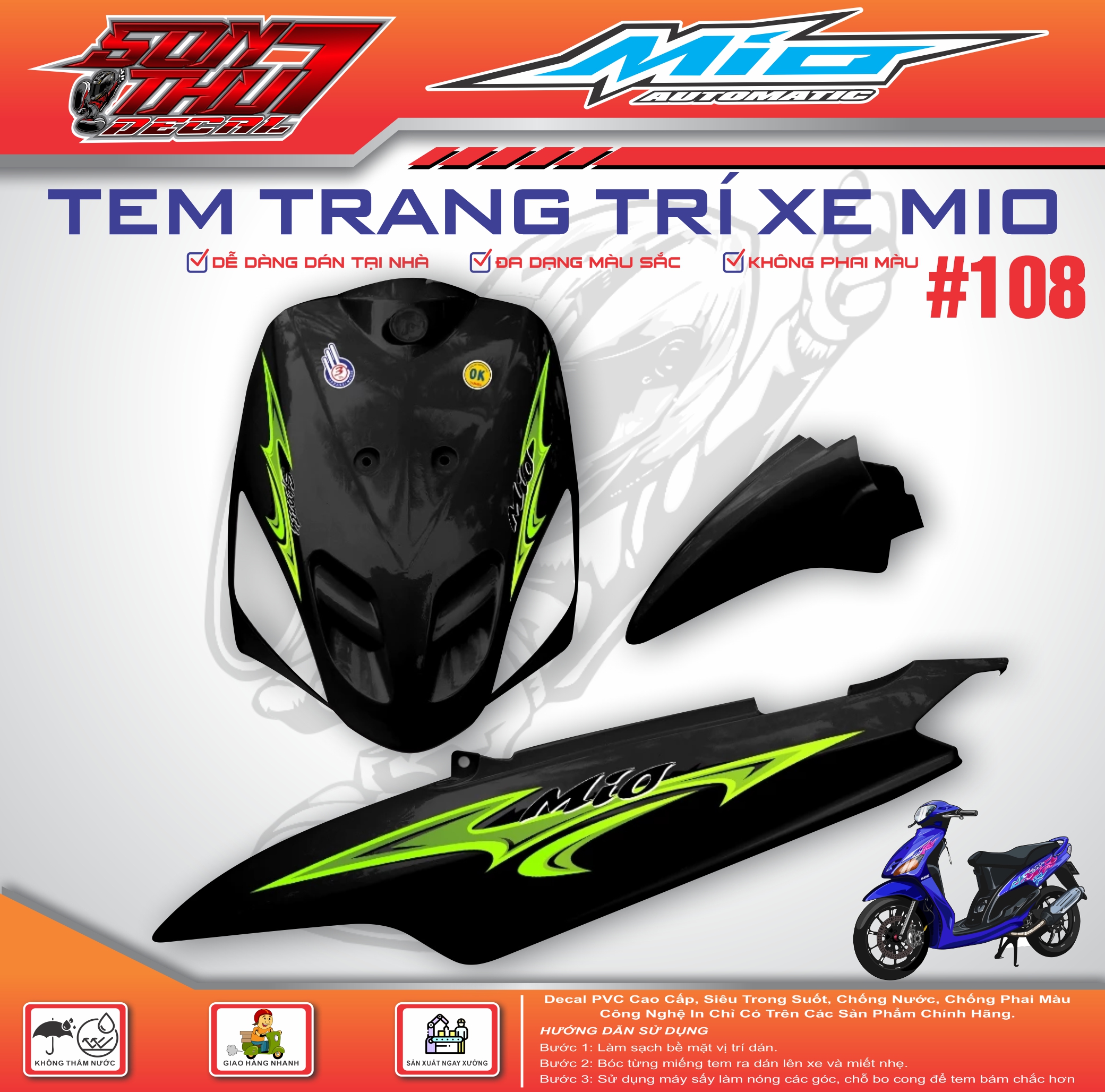 Yamaha Mio Sport Motorcycle Sticker # 108 (High Quality Materials - Sharp Colors - No Color Fade) Giá 104,000 Đồng*Miễn phí vận chuyển
