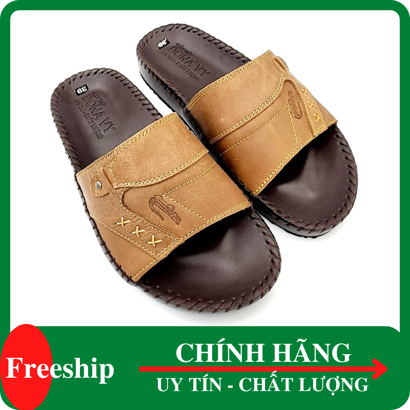 Dép Quai Ngang Nam Da Bò Thật 100% NDK Cao Cấp Bản In Chìm Cá Sấu Sắc Nét ,Khâu Quai Chắc Chắn Bao Đi Nước D.CS3X