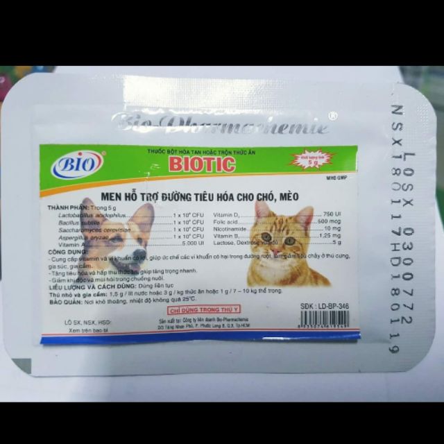 Men tiêu hóa chó mèo biotic 5g