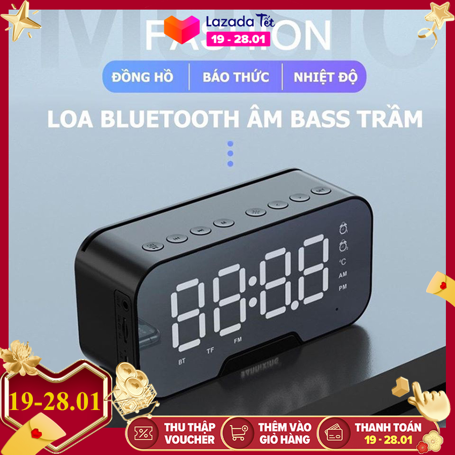 Loa Bluetooth Không Dây, Loa Mini, Loa Đồng Hồ màn hình led kiêm đồng hồ báo thức, làm đèn ngủ, đo nhiệt độ phòng với mặt kính tráng gương, pin trâu hỗ trợ dây AUX và thẻ nhớ - Gia dụng giá rẻ.