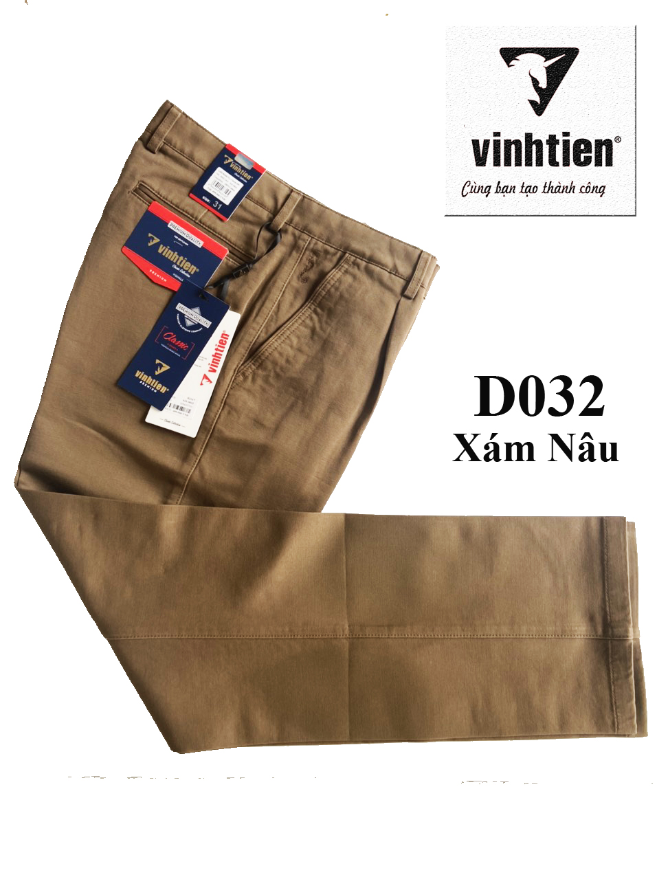 Quần Kaki 1 Ly 100% Cotton Trung Niên Vĩnh Tiến Màu Xám Nâu