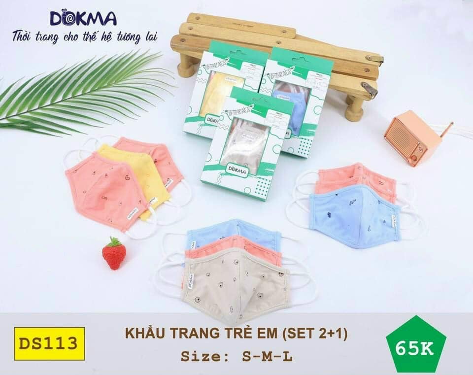 Khẩu Trang Vải Sợi Tre Dokma Siêu Mềm Kháng Khuẩn,Chống Bụi,Tia Uv Cho Bé Sơ Sinh Tới 4 Tuổi Set 3 Cái