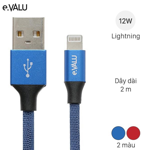 Cáp lightning 2m evalu ltl-04x xanh navi hàng like new bày đẹp mới 98-99% chính hãng 100% bảo hành 12 tháng