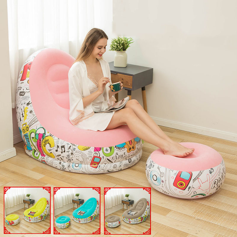 Đệm hơi, ghế hơi tựa lưng + Đôn ghế màu trơn