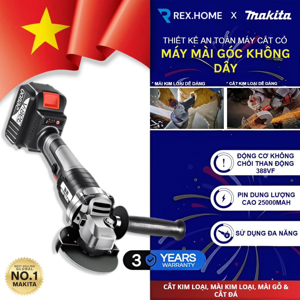  ✨CÓ SẴN NGAY✨Máy Mài Pin 388v Makita không chổi than không dây máy mài góc với 88600 mah Li-ion pin máy xay máy mài điện 