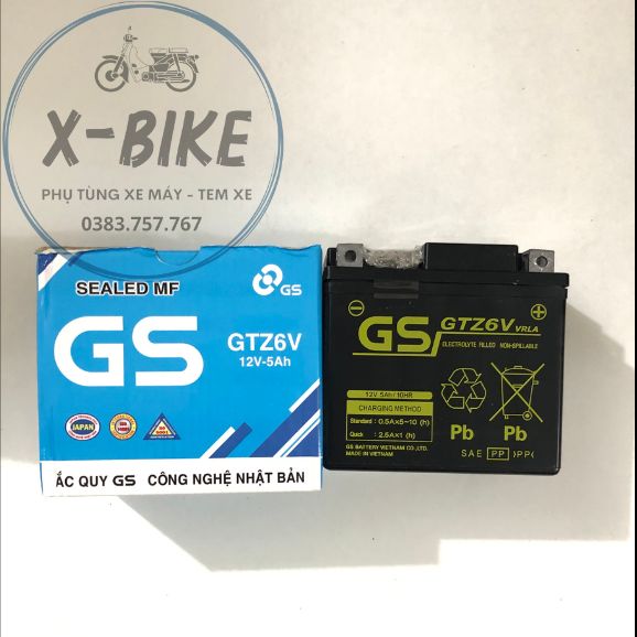 Bình Ắc Quy Xe Máy GS GTZ6V (12V - 5 Ah) Màu Xanh Dành Cho Xe Vision, Airblade, SH Mode 125, PCX, Va