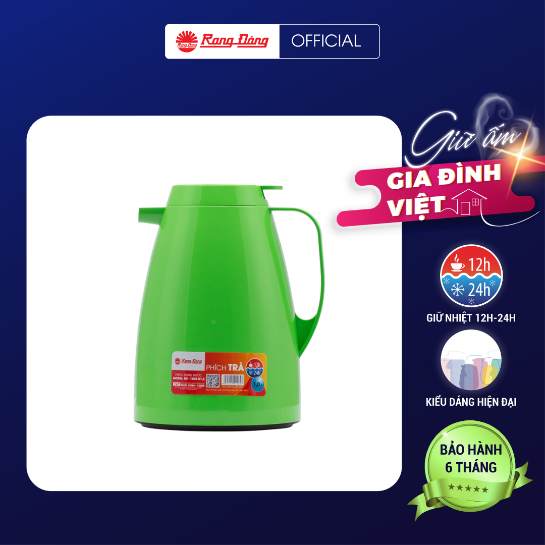 Phích Pha trà cao cấp 1 Lít RD 1045 N1.E Chính hãng Rạng Đông Khả năng giữ nhiệt lâu Ruột thủy tinh chất lượng cao Thiết kế tinh tế sang trọng