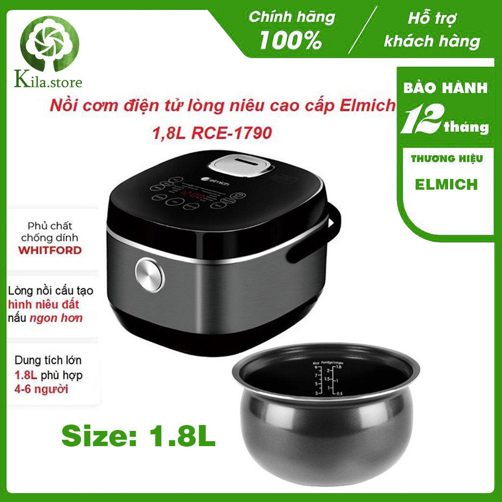 Nồi cơm điện tử lòng niêu cao cấp elmich 1,8l rce-1790 - bảo hành chính hãng 2 năm