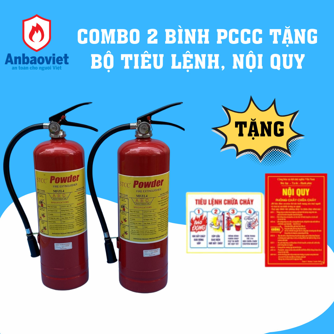 Combo 02 bình chữa cháy bột ABC 4kg, tặng bộ Tiêu lệnh nội quy phù hợp cho cửa hàng, quán ăn, văn phòng