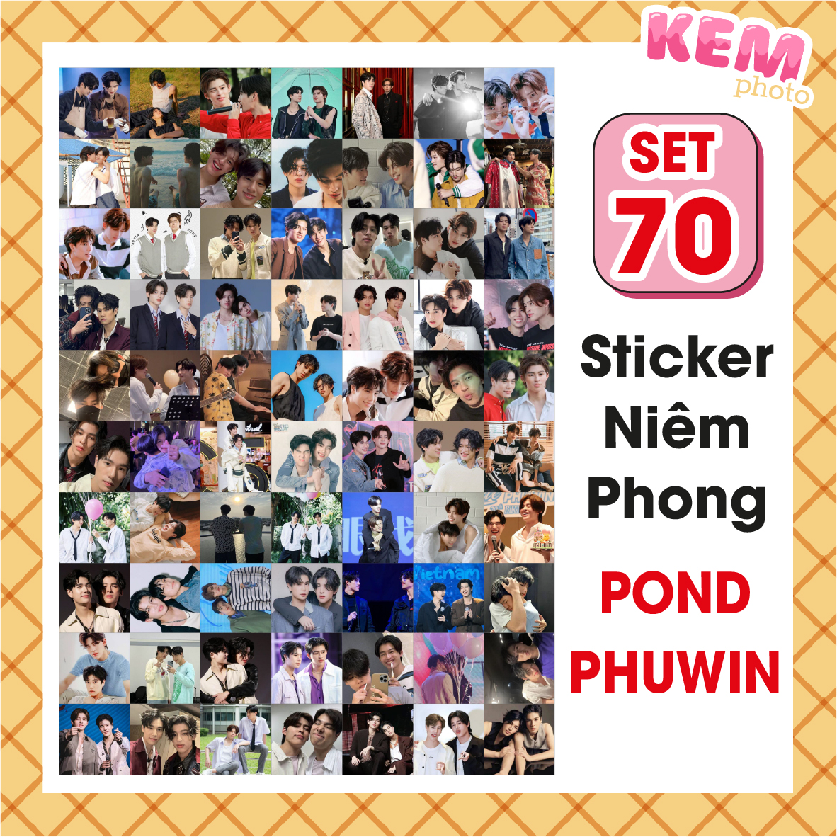 Set 70 sticker niêm phong pond phuwin - đã cắt rời - tem dán 4x4cm in hình otp f4 thai lan pond phuwin chỉ cần bóc dán