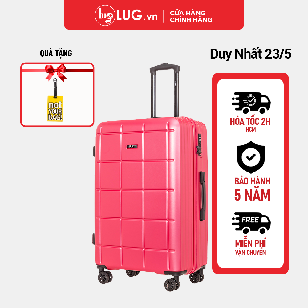 Vali Kéo LUG Lusetti S20/S24/S28 LS2107 Nhựa ABS Hạn Chế Trầy Xước, Dây Kéo Đôi Chống Rạch Trộm