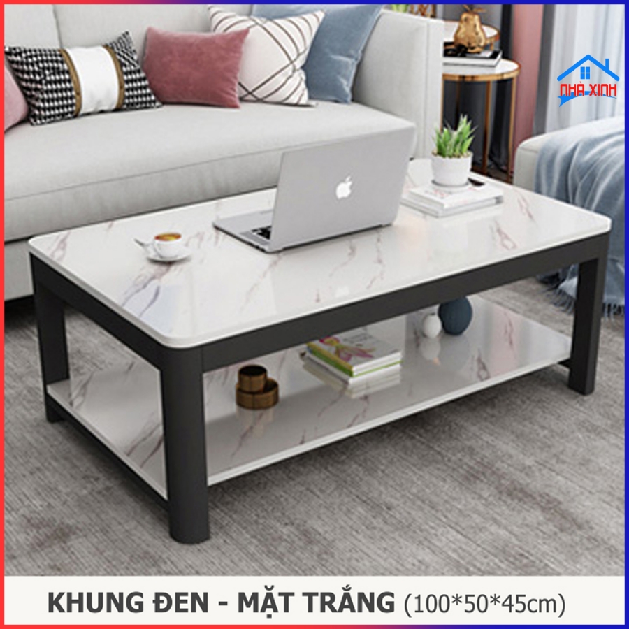 Bàn trà sofa phòng khách 2022, Bàn gỗ uống trà hiện đại cao cấp mặt gỗ hoa văn vân đá cẩm thạch, Kích thước 100x50cm