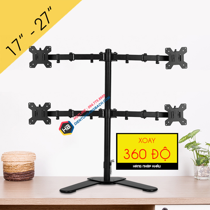 Giá treo 4 màn hình máy tính m044 17 - 27 inch chân đặt bàn - tay đỡ bốn màn hình xoay 360 độ - tải trọng 8kg