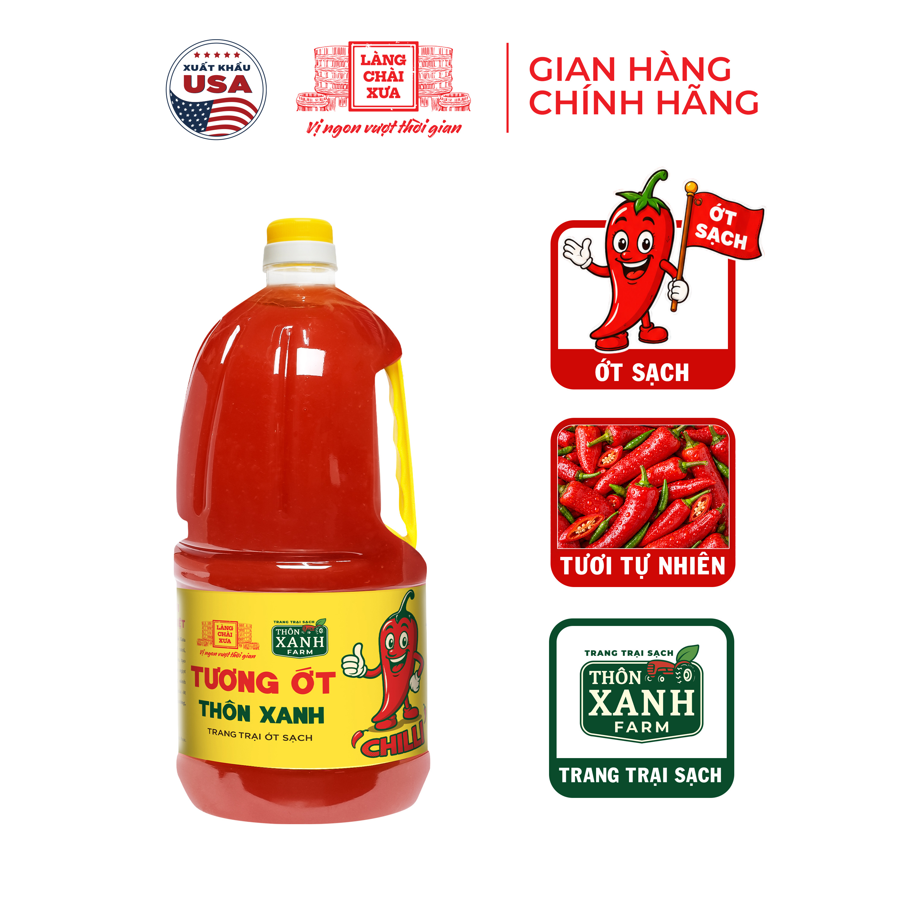 [Chai 2.2Kg] Tương ớt Làng Chài Xưa Chilli cay nồng tự nhiên, ớt tươi sạch từ nông trại Thôn Xanh