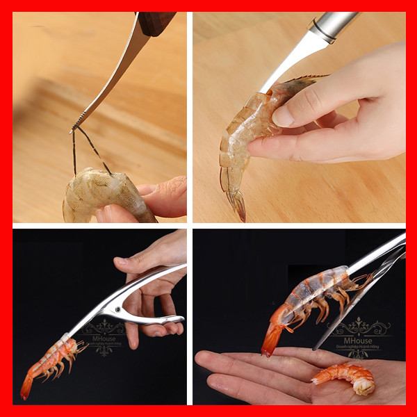 Dụng Cụ Kẹp Tôm Kìm Kẹp Lột Vỏ Hải Sản Inox Dụng Cụ Lấy Chỉ Dao Cắt Thịt Rau Củ Quả