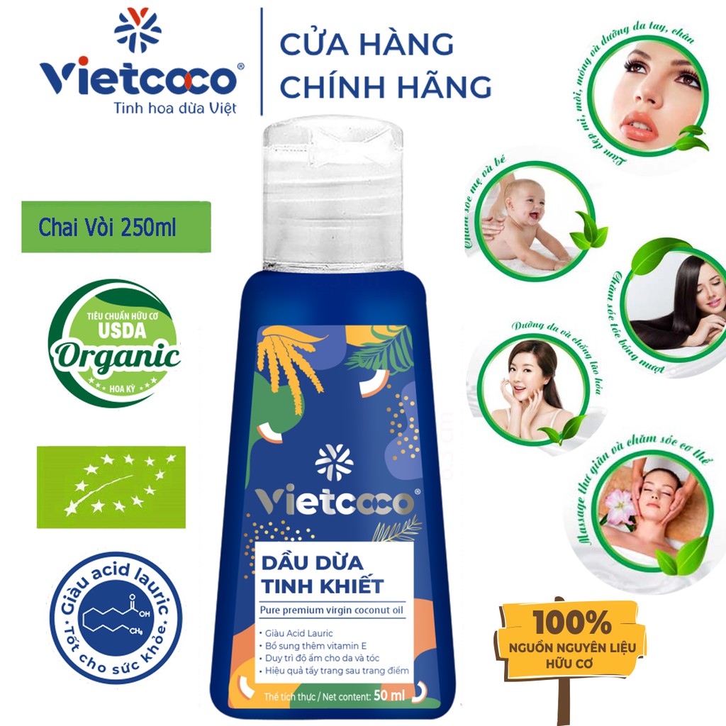 Dầu dừa 100% nguyên chất vietcoco : chai 50ml - 60ml