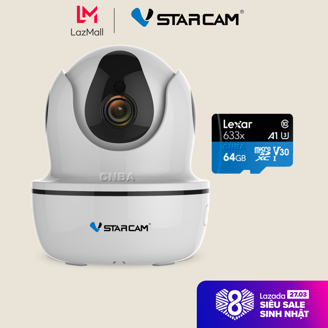 Camera wifi ip Vstarcam C26s Full HD 1080p 2MB , Hồng ngoại ban đêm ,Kết nối không dây ,Kèm thẻ 64GB A1