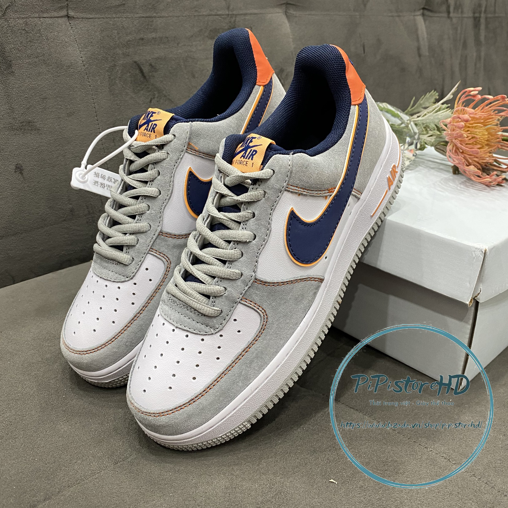 Giày af1 gót cam, giày thể thao nam nữ vệt xanh, size 36-43