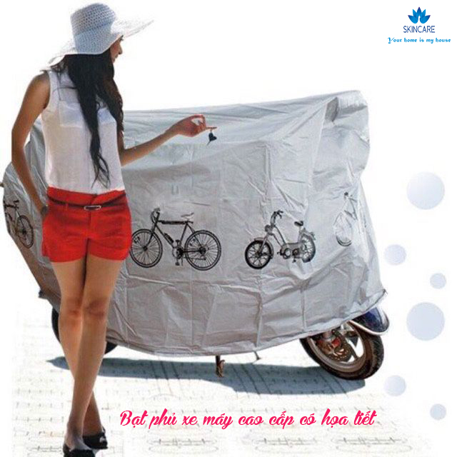 Bạt phủ xe máy chống nắng mưa , Tấm Che Xe Giá Rẻ - Bạt Phủ Xe Máy Chất Liệu Dù Chống Thấm Cao Cấp, Áo Trùm Xe Máy - Bạt phủ xe máy cao cấp có họa tiết.