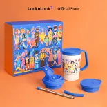 [HÀNG TẶNG KHÔNG BÁN] Set cốc giữ nhiệt tráng sứ và 3 nắp riêng biệt kèm ống hút 400ml bằng SUS304 LHC3340BLU_TL