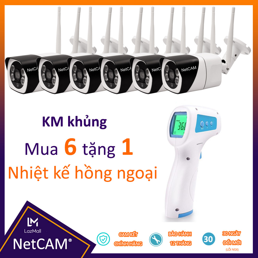 [COMBO MUA 6 TẶNG 1] Mua 6 Camera IP Wifi Ngoài Trời NetCAM NTL2.0 Full HD 1080P Tặng 1 Nhiệt Kế Hồng Ngoại