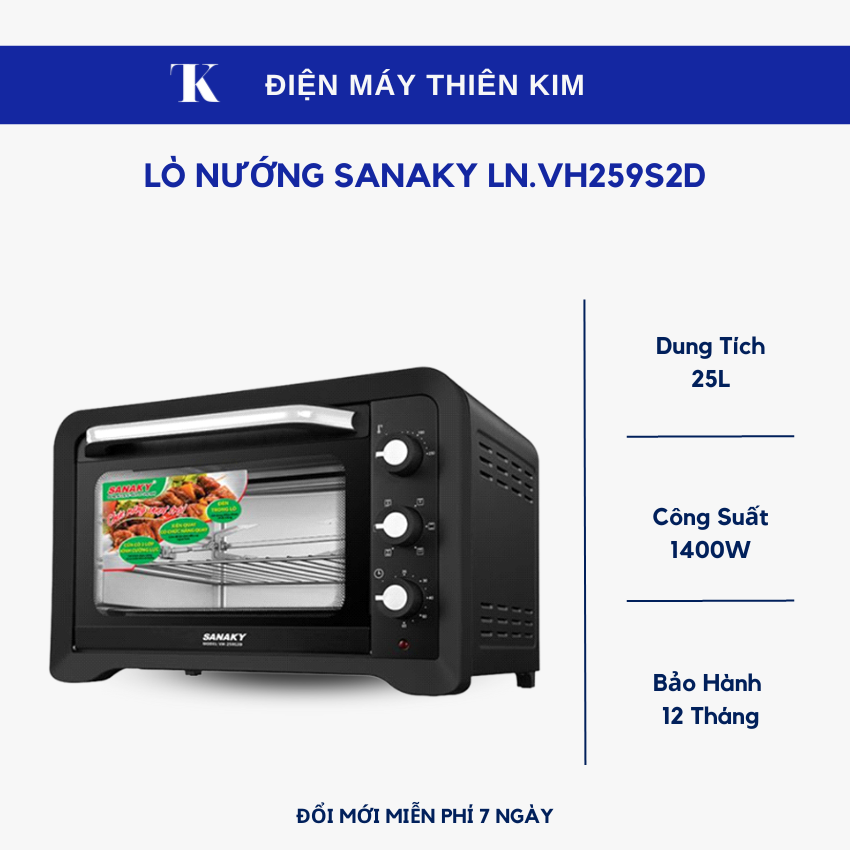 Lò nướng sanaky ln.vh259s2d 25l 1400w - lò nướng điện - nướng trên dưới - bảo hành 12 tháng toàn quốc