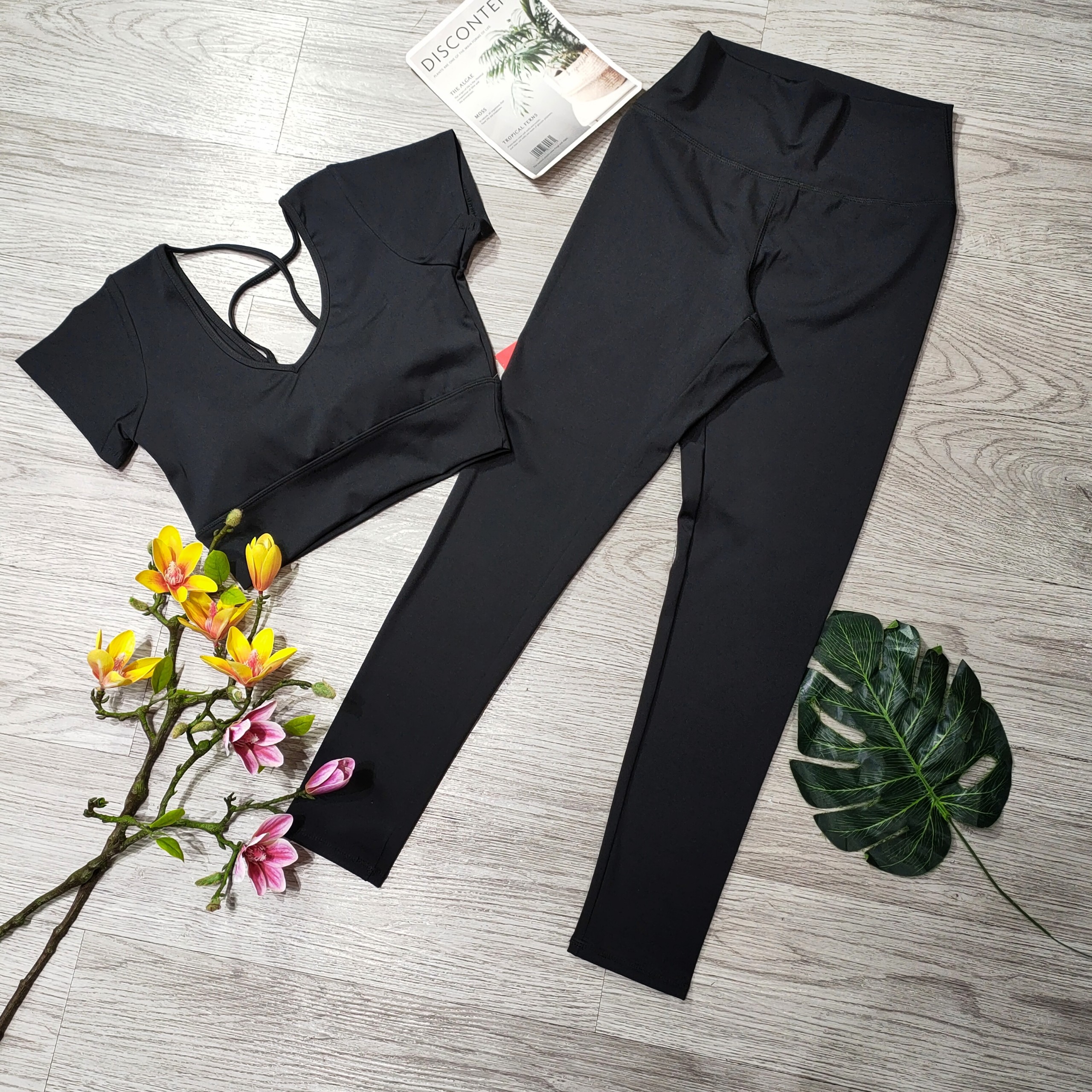 Đồ tập thể thao gym yoga nữ, set bộ áo crop ngắn tay kèm mút quần dài cao cấp Bin Sport BD157 - 4